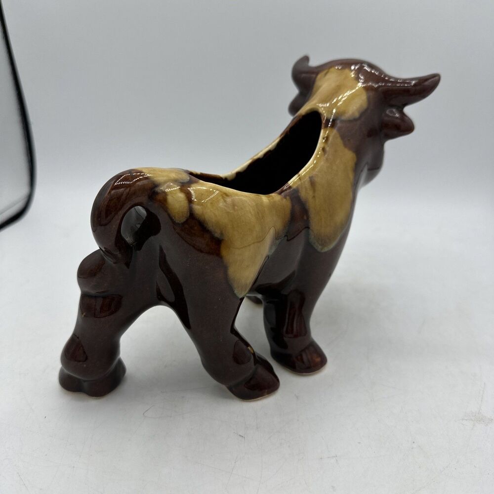 Vintage Bull Planter McCoy Ferdinand 6.5” Brown Drip Glaze - Picture 10 of 15